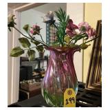 Vtg Telefloral Hand Blown Vase & Glass Flowers
