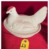 Vtg Westmoreland Milk Glass Hen On Nest