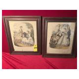 2 Vtg Reproductions Of La Mode Fashion Prints