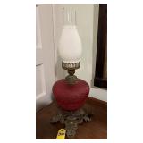 Antique Red Satin Glass Lamp