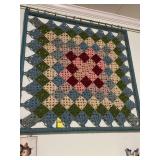 Vtg Crocheted Granny Square Afghan Wall Hanging