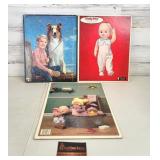 3 Vtg. Puzzles Lassie, Cabbage Patch, Chatty Baby