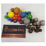 Vintage Group of Marbles - Metal & Wood