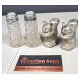 Salt & Peppers - Metal Squirrels, Cut Glass