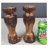 Pair of Glazed Wood Candle Holders