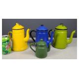 Group of Enamelware Teapots