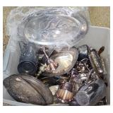 Large Tote of  Assorted Silverplate