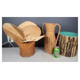 Group of Wicker items & planter