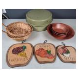 Cake Pan, Wood Bowls, Hot Pads