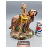 Vintage Boy and Dog Chalk Figure