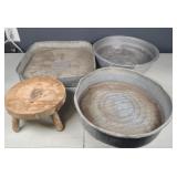 Group of Galvanized & Footstool
