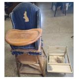 Vintage Wood/Leather High Chair & Booster Seat