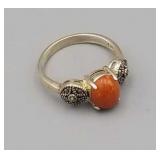 RING - 925 SILVER RED/ORANGE GENSTONE SIZE 9