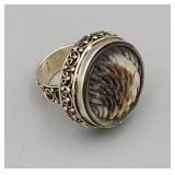 RING - 925 SILVER SHELL FACE RING SIZE 7