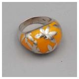 RING - 925 SILVER ORANGE FLORAL SIZE 8
