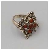 RING - 925 SILVER RHINESTONE & REDDISH/BROWN