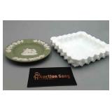 Fenton Milk Glass Ashtray & Wedge Wood Ashtray