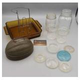 K MISC KITCHEN LOT - BALL MASON JARS & GLASS LIDS,