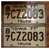 Vintage Iowa 1977 license truck  plates pair new