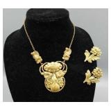 NECKLACE & CLIP EARINGS - GOLDTONE
