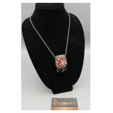 NECKLACE - BEADED, MIRRORED CONTAINER PENDELANT