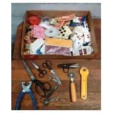 Flat of Sewing Items Buttons - Scissors - Pin