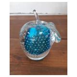 Blue Glass Apple Paperweight