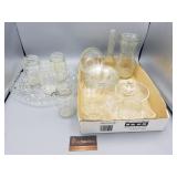 MISC FLAT OF CLEAR GLASS PLATES, VASES, JARS,