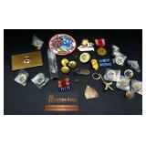 LOT OF MISC PINS, KEY CHAINS, MILITARY BARS,