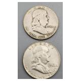 Franklin Half Dollars Silver 1954S 1958D