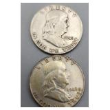 Franklin Half Dollars Silver 90% 1948P 1949D