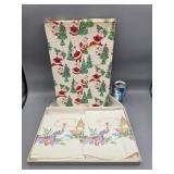 Vintage Santa Box & Embroidered Peacock Pillow