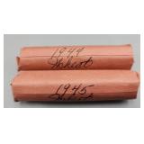 2 Wheat Pennies Rolls 1944 1945