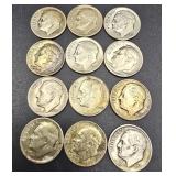 Group of 12 Roosevelt Silver Dimes
