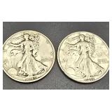 1945S & 1947D Walking Liberty Silver Half Dollars