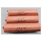 3 Wheat Pennies Rolls 1954 1955 1958