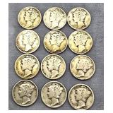 Group of 12 Mercury Silver Dimes
