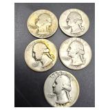 5 Washington Silver Quarters