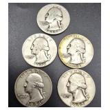 5 Washington Silver Quarters