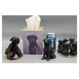 Dog Figurines,  Candle Holder & Kleenex Box