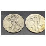 1944 & 1943 D Walking Liberty Silver Half Dollars