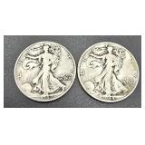 1942D & 1944S Walking Liberty Silver Half Dollars
