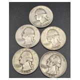 5 Washington Silver Quarters