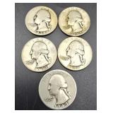 5 Washington Silver Quarters