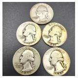 5 Washington Silver Quarters