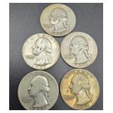 5 Washington Silver Quarters