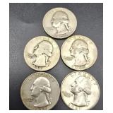 5 Washington Silver Quarters