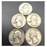 5 Washington Silver Quarters
