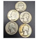 5 Washington Silver Quarters