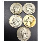 5 Washington Silver Quarters